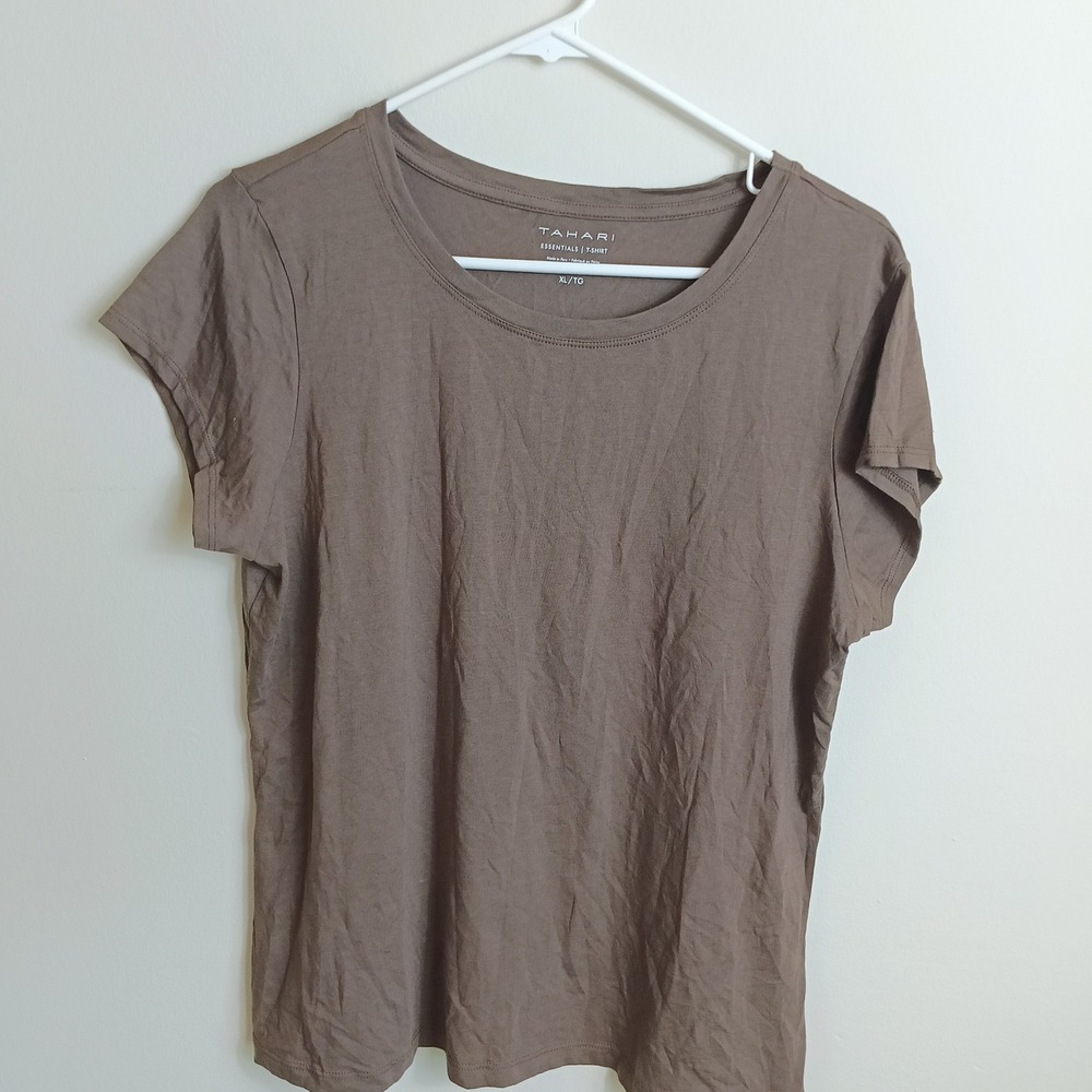 Tahari T-Shirt Women XL Brown Excellent Pima Cotton Modal Blend Scoop Neck Tee